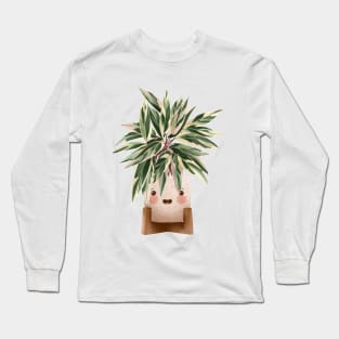 Cute Plant Illustration, Calathea Triostar Illustration 3 Long Sleeve T-Shirt